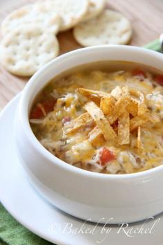 Slow Cooker Chicken Tortilla Soup... 1lb chicken breast, trimmed 15oz can sweet whole corn kernels, drained 15oz can diced tomatoes, drained 5C chicken stock 3/4C onion, chopped 3/4C green pepper, chopped 1 serrano pepper, minced 2 cloves garlic, minced 1/4 tsp chili powder 1 1/2 tsp salt, divided 1 tsp ground pepper, divided Monterey Jack cheese, shredded Seasoned tortilla strips I want to add this also: black beans, corn & taco seasoning