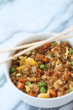 Quinoa fried rice. Quinoa is so incredible for you and a great source of protein. Making this version of "fried rice" a much healthier, more nutritious alternative. (And equally delicious!). This was pretty easy although it does require planing ahead. My first successful quinoa recipe. Really yummy!